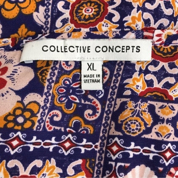 Collective Concepts Print Boho Tie Front Long Sleeve Blouse Womens Size XL - Picture 7 of 12